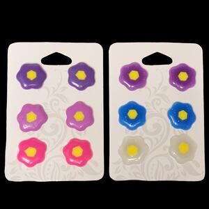 Flower Earrings Lot of 6 Pair Post Handmade 1/2"‎ Purple Pink Blue White Jewelry